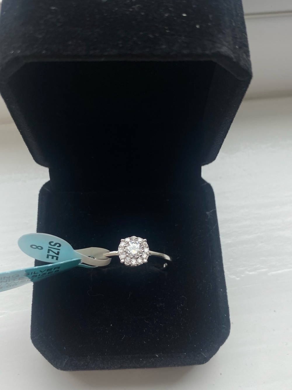 Moissanite and Silver Cluster Ring Size 8